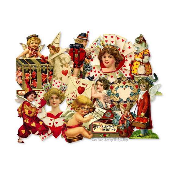 1800's Valentines Day Paper Die Cuts, Printed Victorian Valentines Paper Decorations High-Quality Laser Reproductions