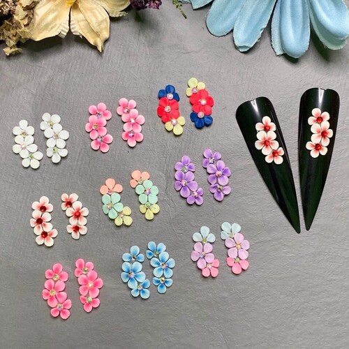 Set 3D Flowers for Nails White Acrylic Nail Flower Etsy