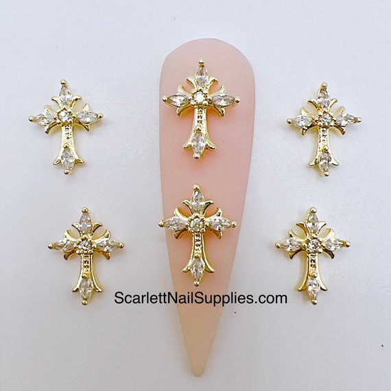 5pcs Metal Zircon Gold Cross Nail Charm Etsy Canada