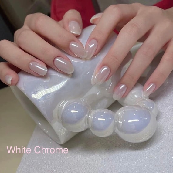 WHITE CHROME POWDER Matte Pigment Pearl Nail Pigment Art Crystal Shiny Dust  