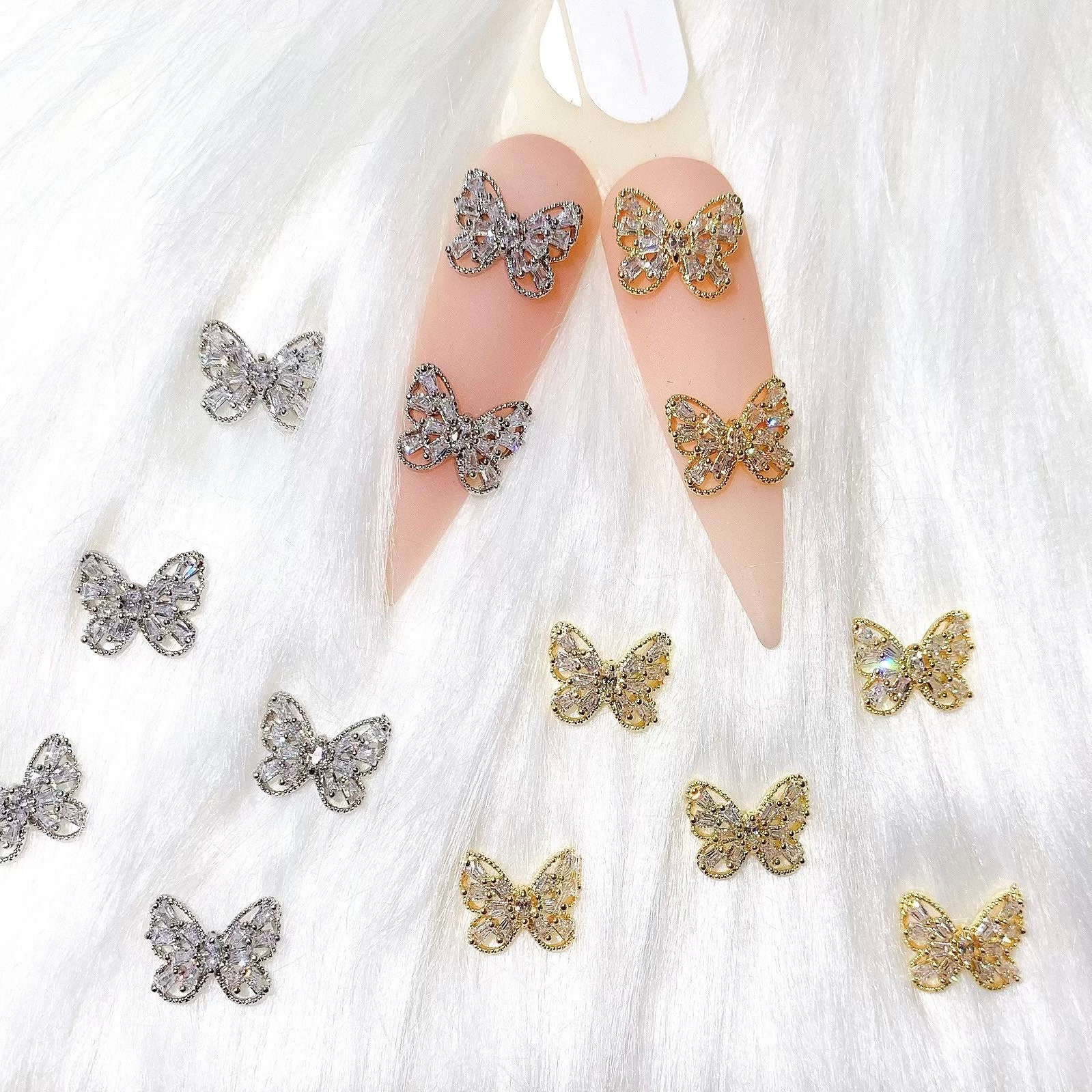 Kapmore 10PCS Nail Charm Fashion Butterfly Chain Nail Gem Nail Rhinestone Nail  Jewelry 