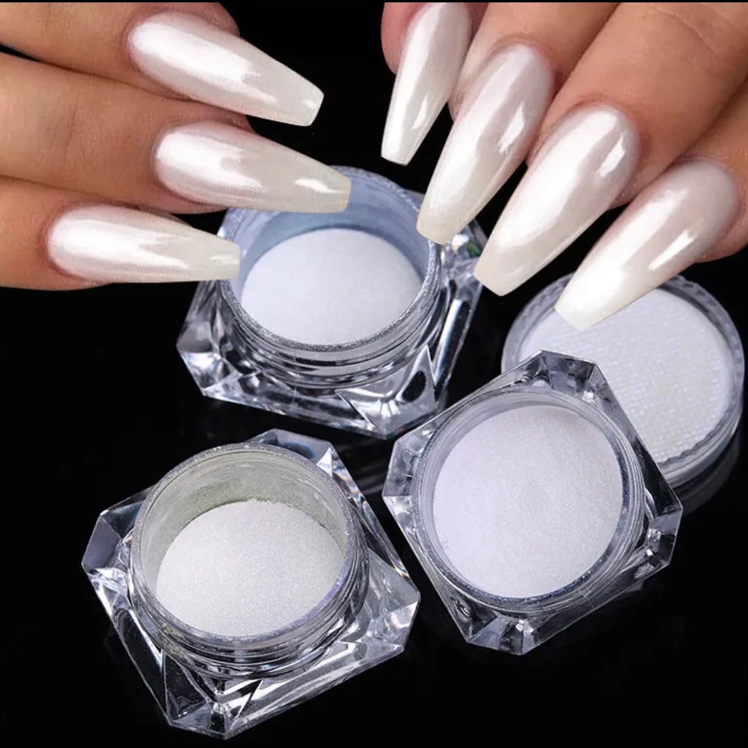 White Chrome Nail Powder, Glazed Effect, Nail Powder White Pearl, 1 Gram  White Moonstone XND Products 