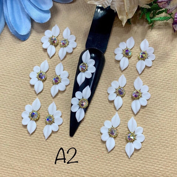 Set 3D flores para uñas flor de uña acrílica blanca - Etsy México