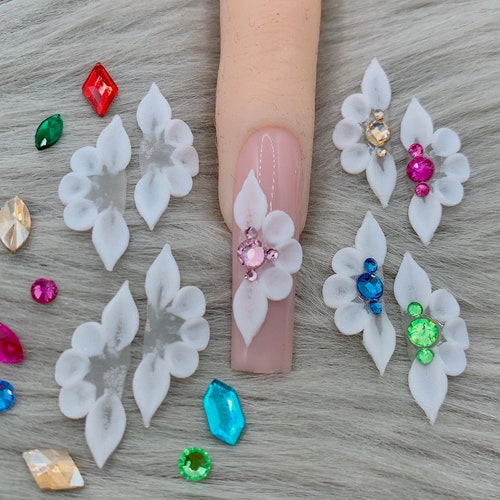 Set 3D Flowers for Nails White Acrylic Nail Flower Etsy