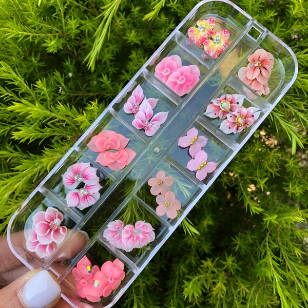 Set 24pcs  3D Nail Flowers Acrylic Flowers PINK