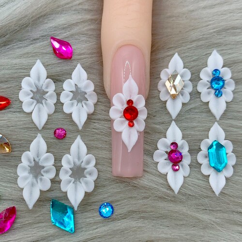 Set 3D Flowers for Nails White Acrylic Nail Flower Etsy