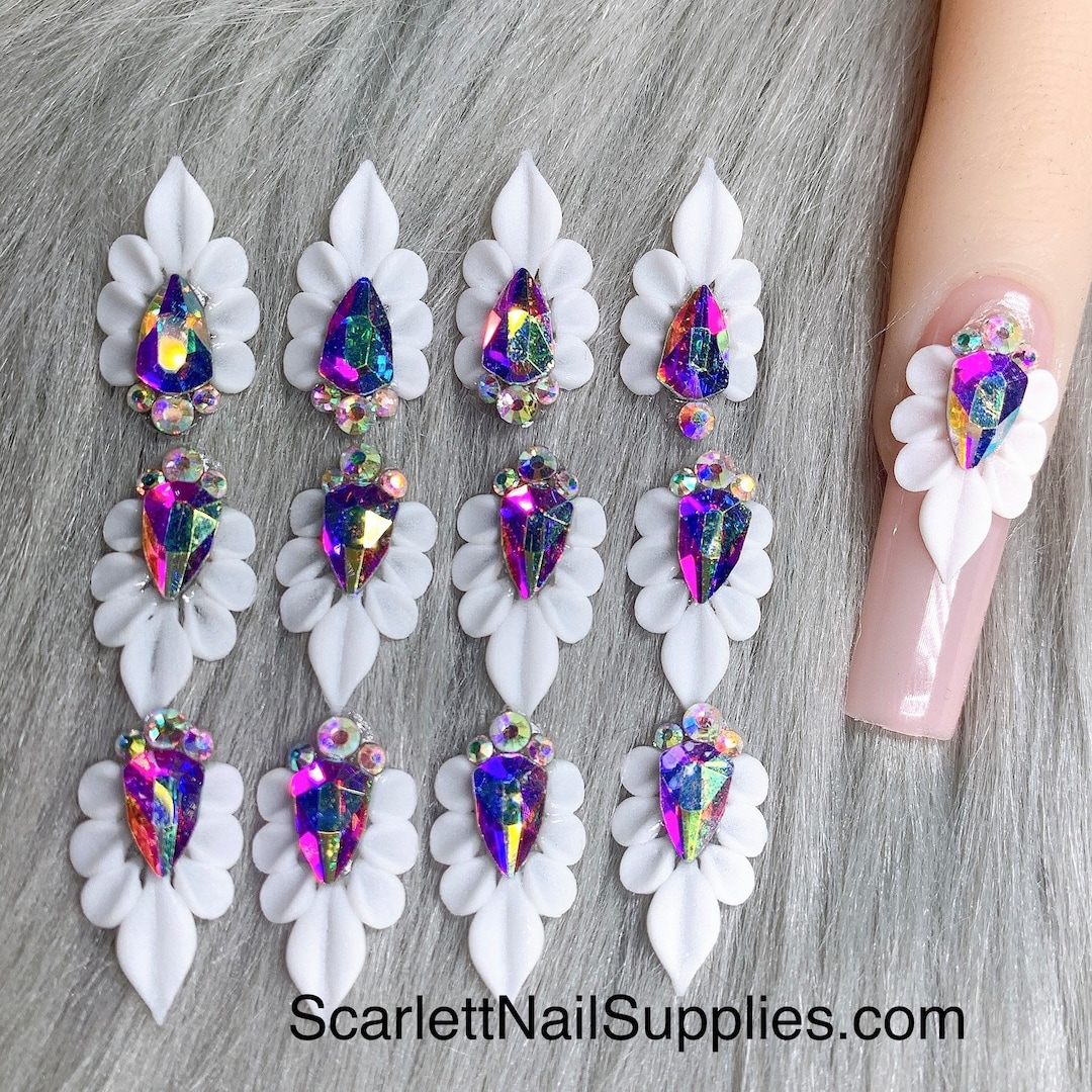 Set 4 Pieces White 3D Nail Flowers Acrylic - Etsy