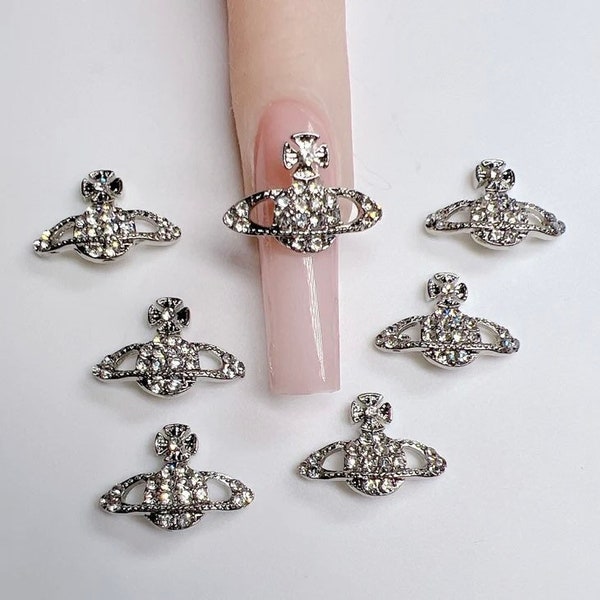 Clear Bling Planet Cross Charm Nails