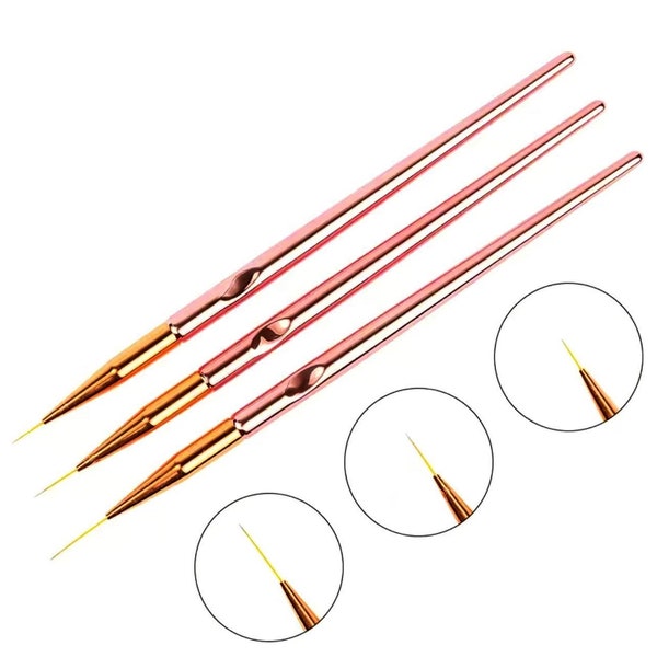 3pcs Rose Golden Nail Liner Brush Nail Design Brushes Thin Nail Art Brush Liner Brush For Nails Nail Paint Brushes For Nail Art Nail Art Pen