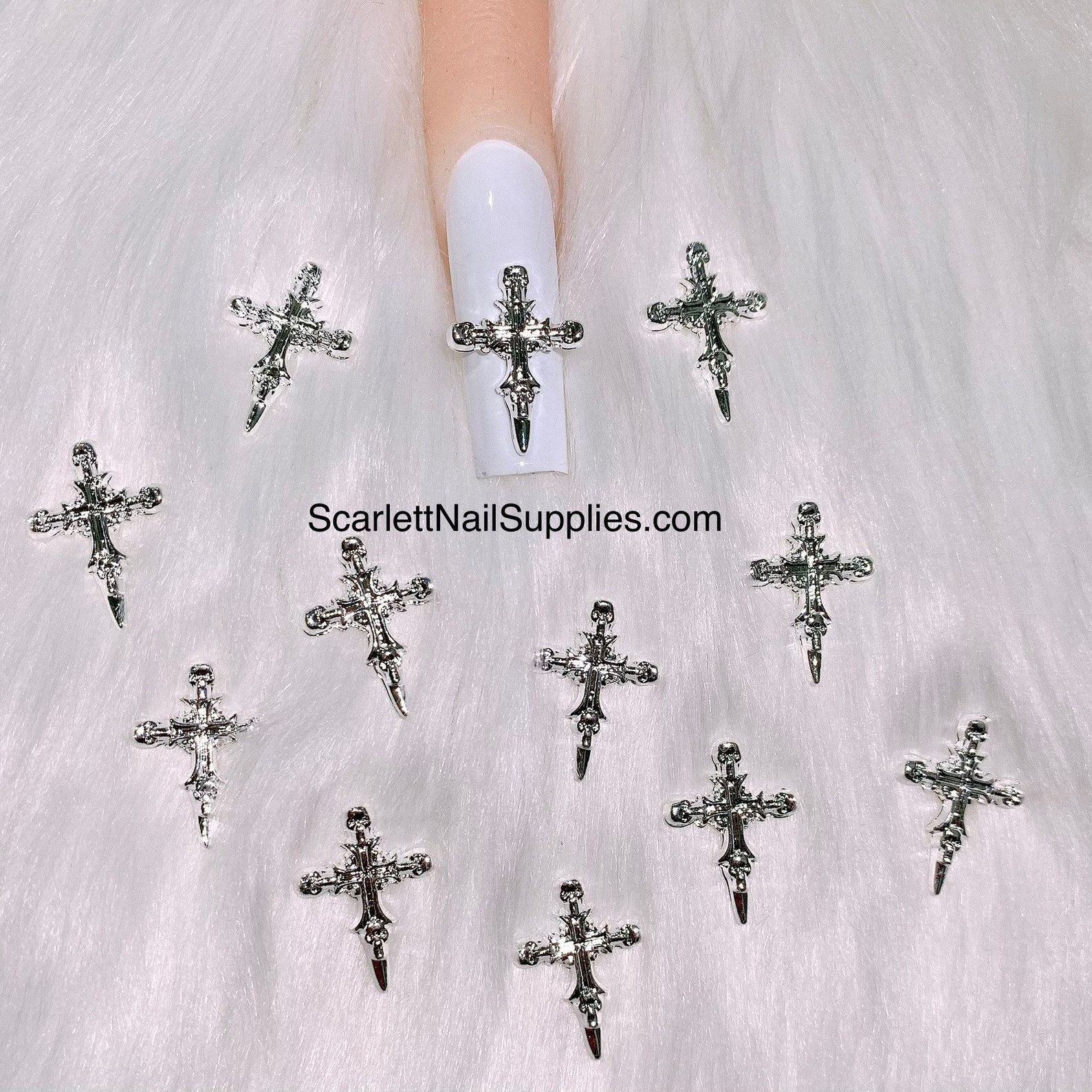 15pcs Metal Silver Cross Nail Charm Etsy