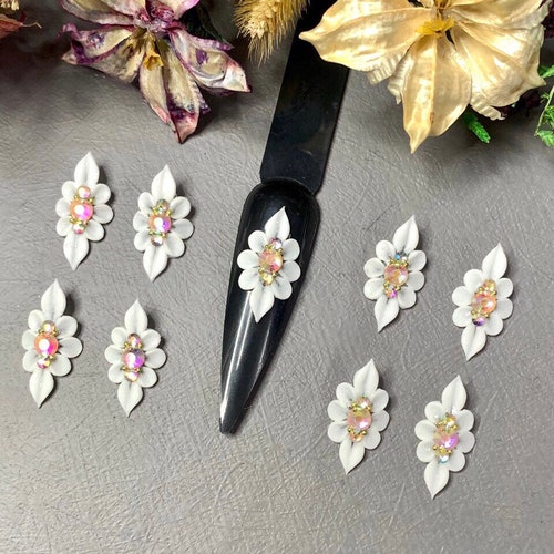 Set 3D Flowers for Nails White Acrylic Nail Flower Etsy