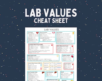 Lab values cheat sheet for nursing students and nurses | 1 page pdf |