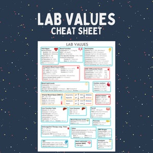 Lab values cheat sheet for nursing students and nurses | 1 page pdf |