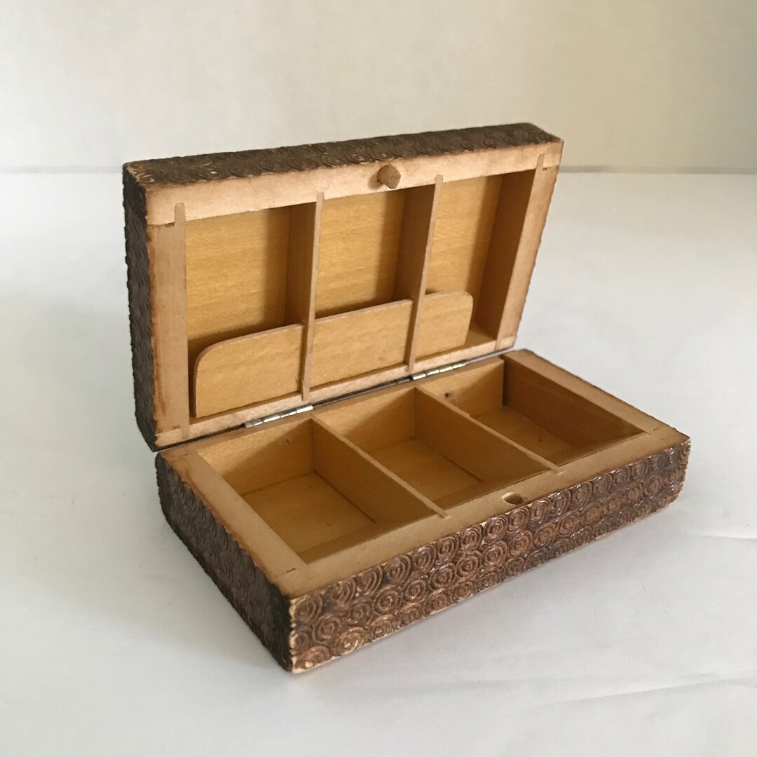 Rare Vintage Carved Wooden Stamp Box Etsy