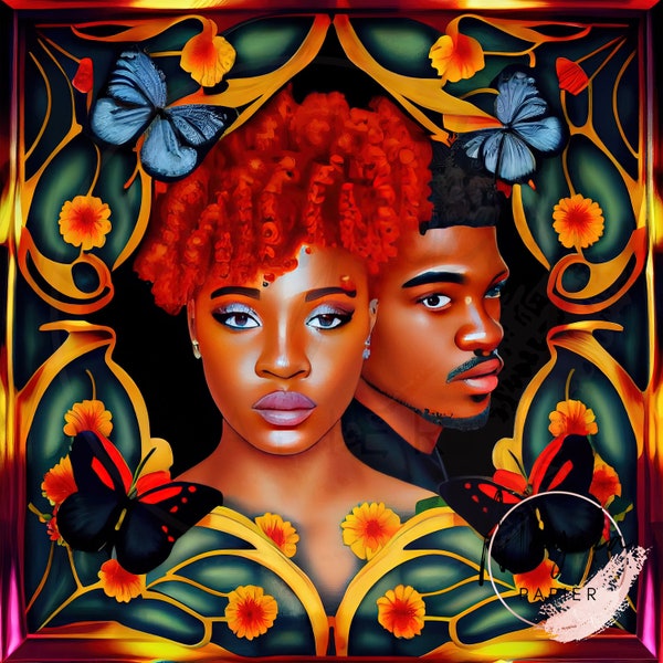 Digital Black Couple Beautiful Design Great For Greeting Cards Journal Cover T-Shirts Mugs Notebooks Small Commercial Use