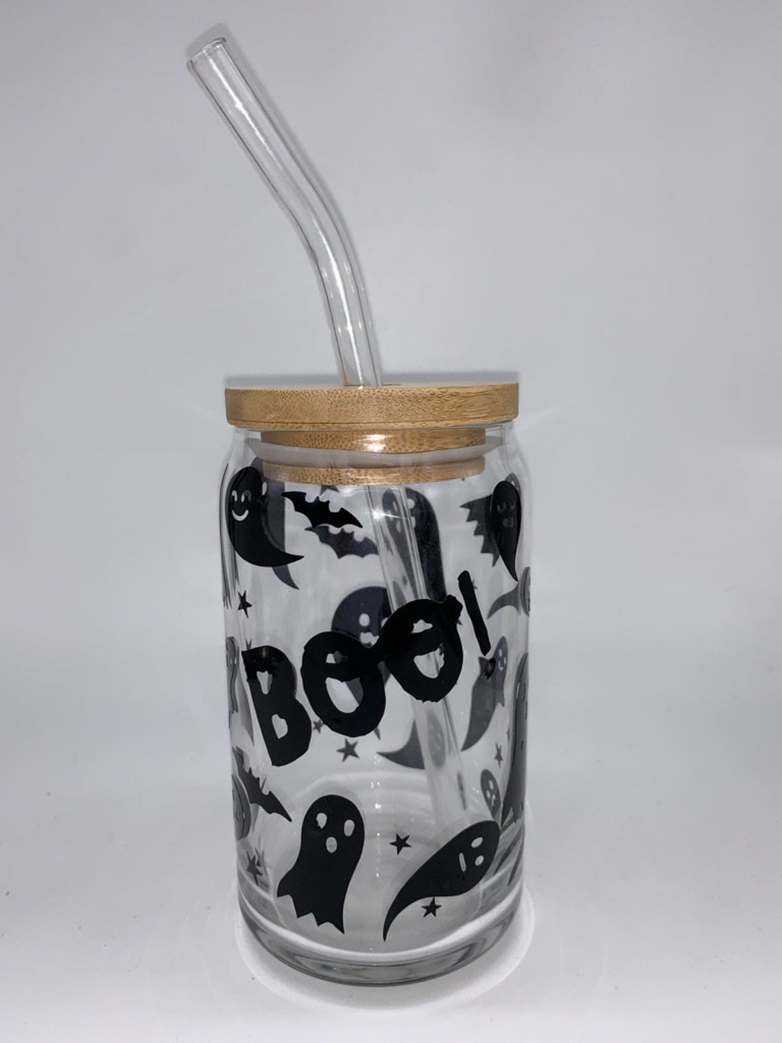 Halloween Ghosts 16 Oz. Beer Can Glass Straw Bamboo Mason Etsy