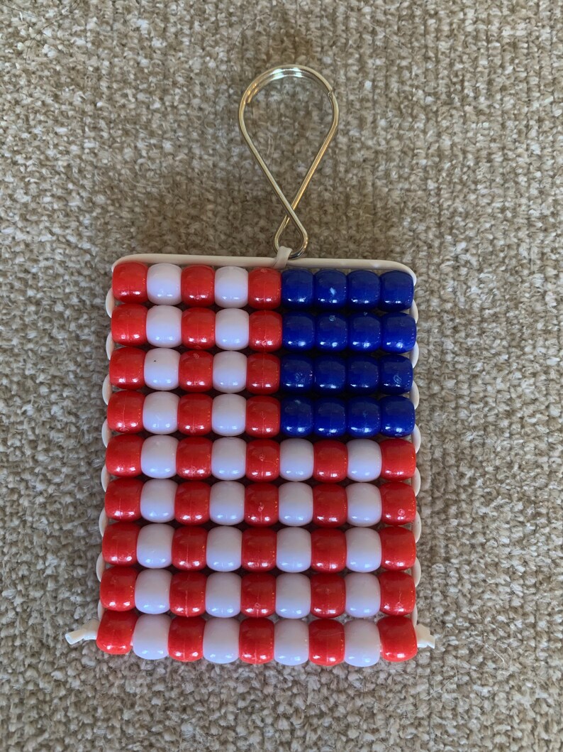 American Flag Pony Bead Keychain Etsy