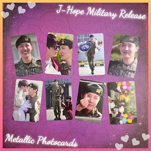 Tarjetas fotográficas holográficas con brillo metálico de lanzamiento militar de J-Hope de BTS