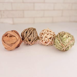Natural 4 Balls Chew Toys for Small Pets | Natural Toys for Rabbits | Bunny Foraging Toy | Chew Balls for Rabbit Bunny Guinea Pig Enrichment