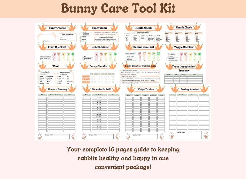 Bunny Care Printable Kit: Rabbit Health & Habit Tracker (digital ...