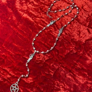 Triple Santa Muerte Evil Eye Rosary Necklace| Handmade Rosary Necklace