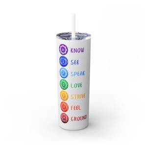 Chakra Skinny Tumbler with Straw, 20oz - Mindfulness Drinkware for Wellness Enthusiasts, Yoga Lovers, Meditation Gifts, Colorful Hydration