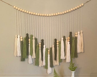 Wood Bead And Tassel Garland | Nursery Garland | Nursery Decor | Boys Nursery Decor | Boho Nursery  | Nursery Wall Decor | Bead Garland