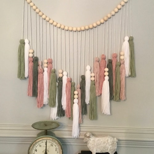 Wood Bead and Tassel Garland Dorm Wall Decor Nursery Decor Etsy
