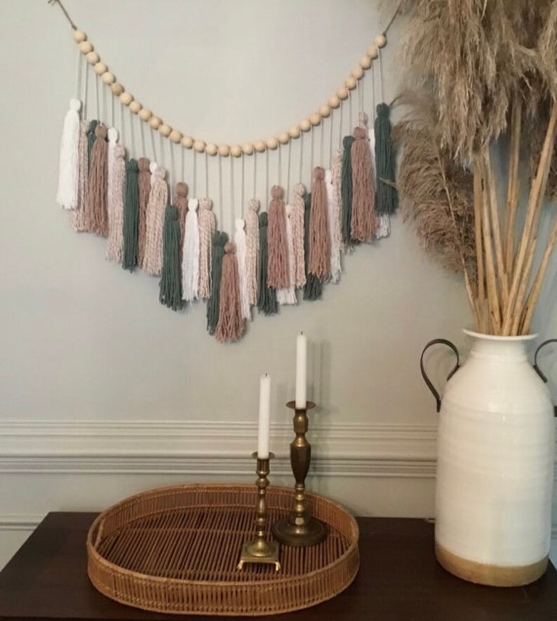 Wood Bead and Tassel Garland Yarn Garland Nursery Decor Etsy