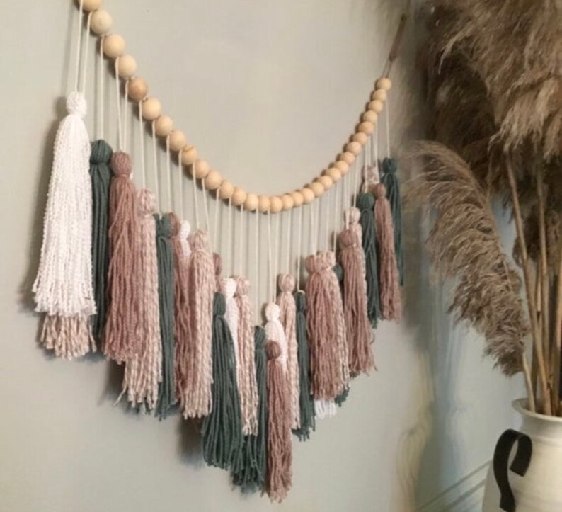 Wood Bead and Tassel Garland Yarn Garland Nursery Decor Etsy