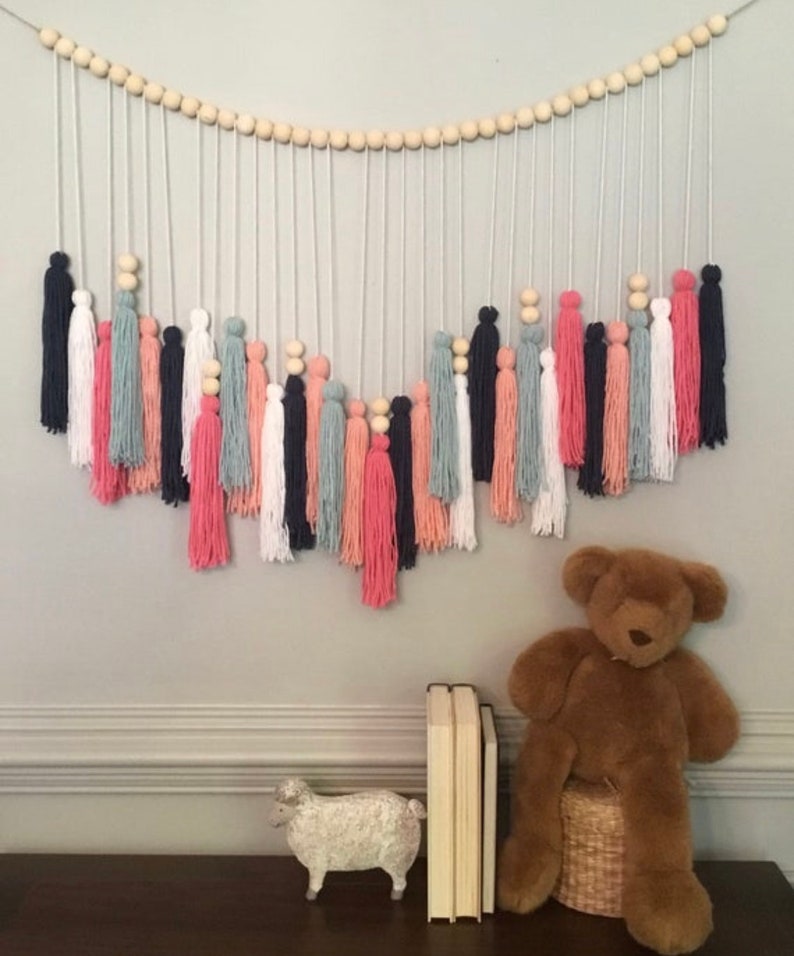 Wood Bead and Tassel Garland Yarn Garland Nursery Decor Etsy