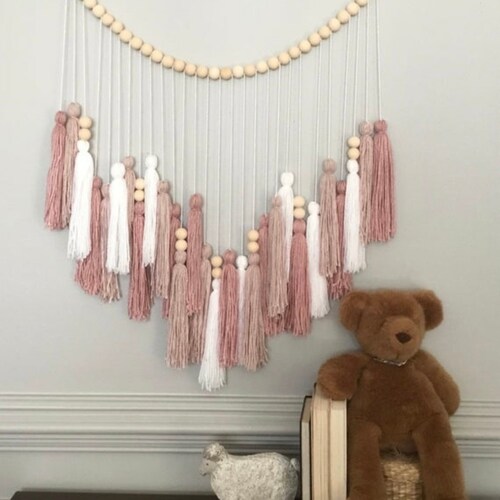 Wood Bead and Tassel Garland Yarn Garland Nursery Decor Etsy