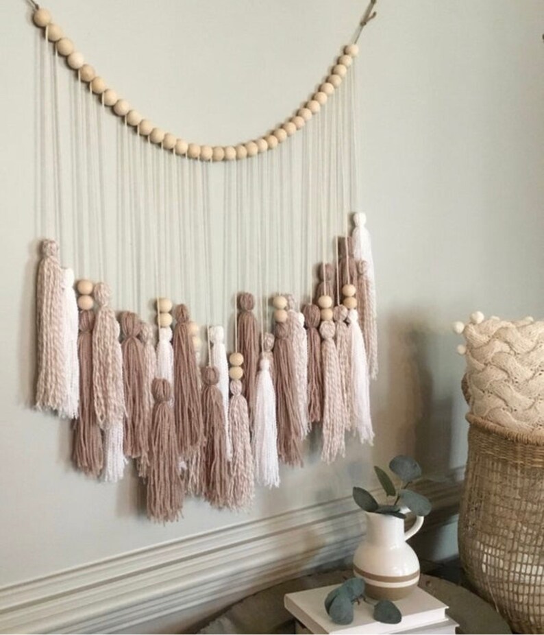 Wood Bead and Tassel Garland Yarn Garland Nursery Decor Etsy