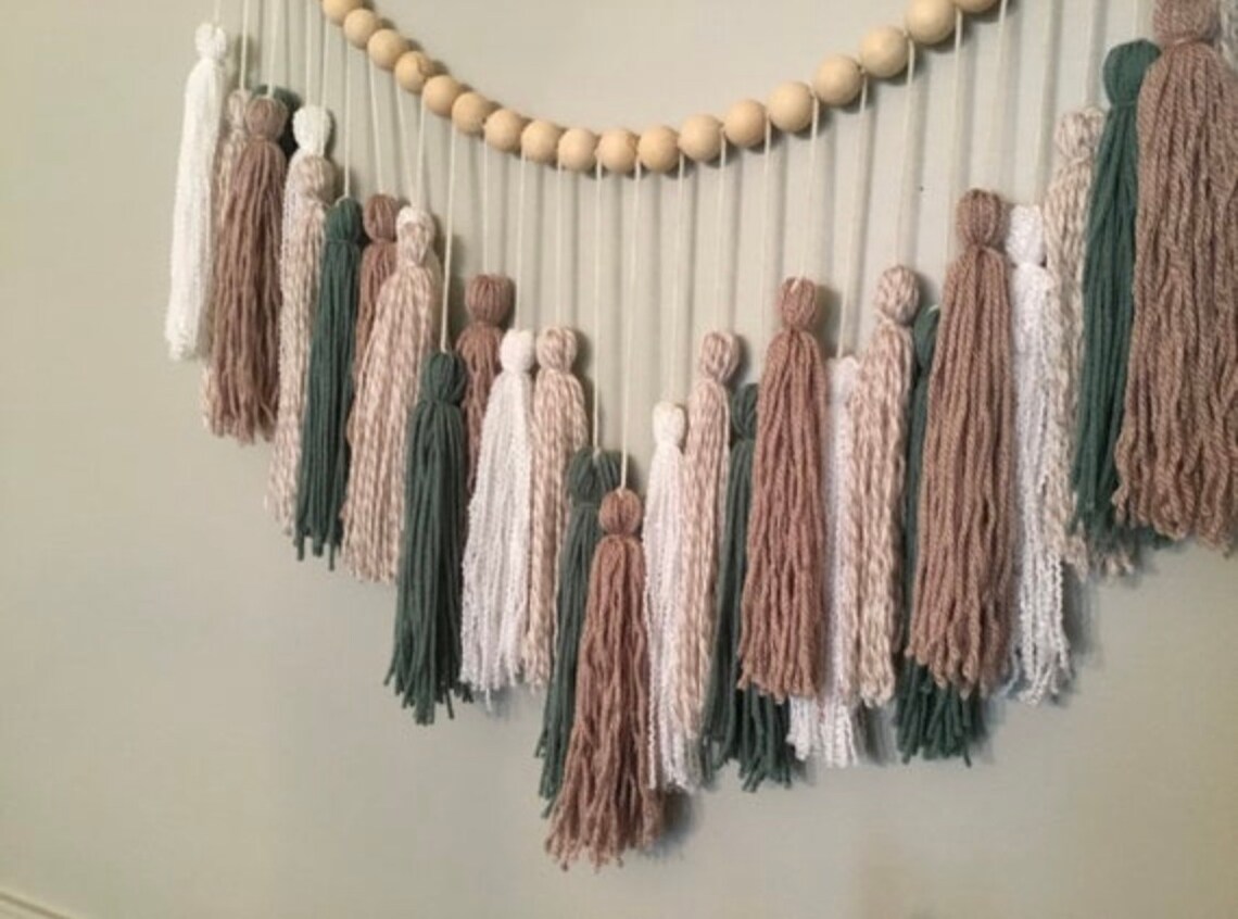 Wood Bead And Tassel Garland Yarn Garland Nursery Decor Etsy