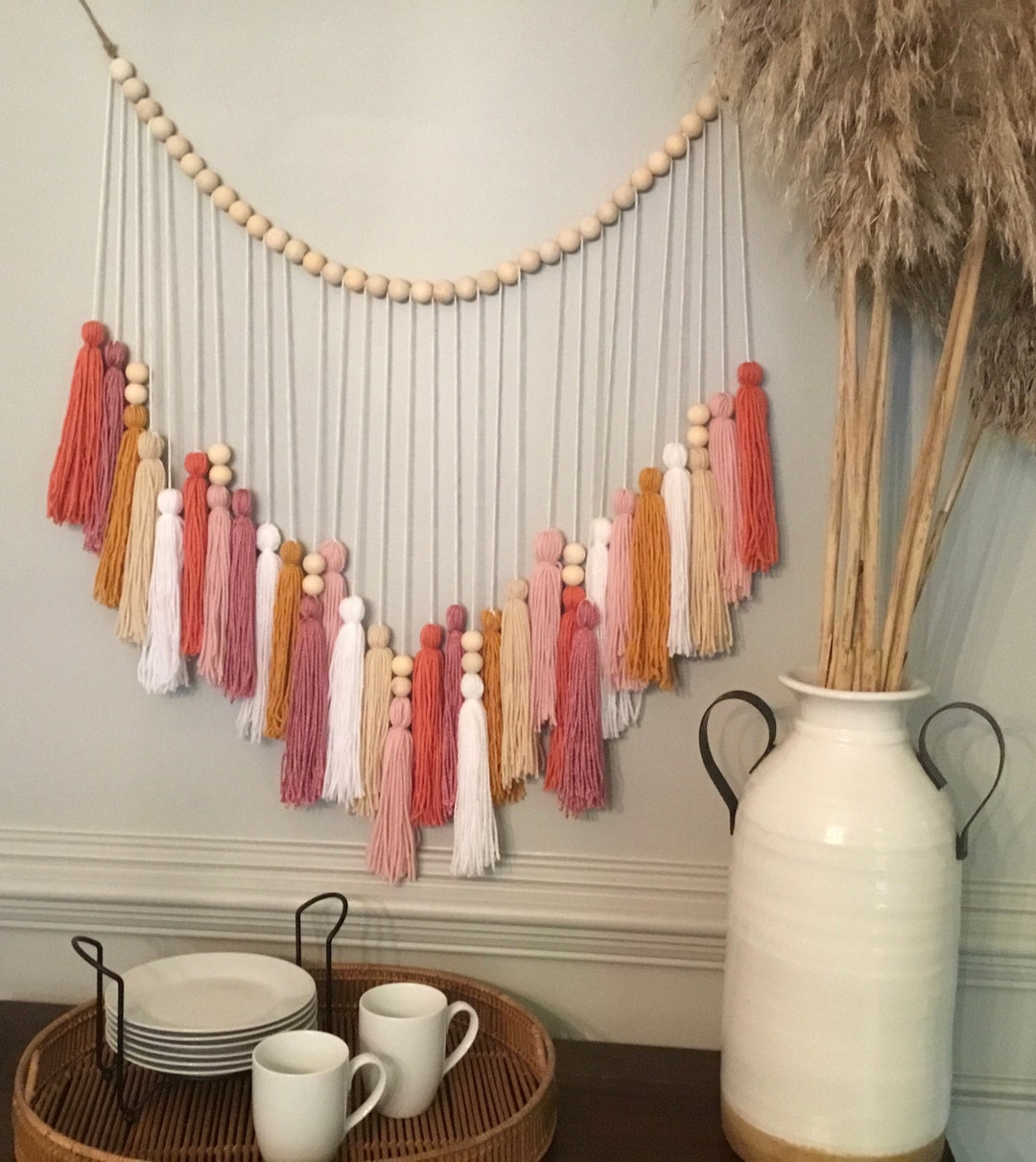 Wood Bead and Tassel Garland Yarn Garland Nursery Decor Etsy