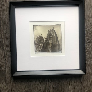 Blue & Gray Windmill Polaroid Transfer Image on Watercolor Paper Original Vintage Handmade Print Country Home Wall Art
