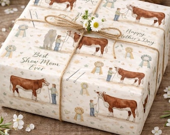 Hereford Show Mom Wrapping Paper | Mothers Day Farm Gift Wrap | Cattle Show Mom Gift | Livestock Wrapping Paper | 4H FFA Farm Mom