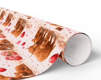 Highland Cattle Hearts Wrapping Paper | Valentines Day Cow Gift Wrap