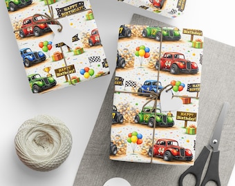 Legend Race Cars Happy Birthday Wrapping Papers | Birthday Racing Cars, Checkered Flags