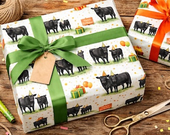 Angus Cattle Happy Birthday Wrapping Paper | Farm Birthday Wrap Show Cattle Birthday
