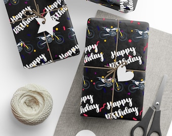 Dirt Bike Happy Birthday Wrapping Paper | Motocross Birthday Paper