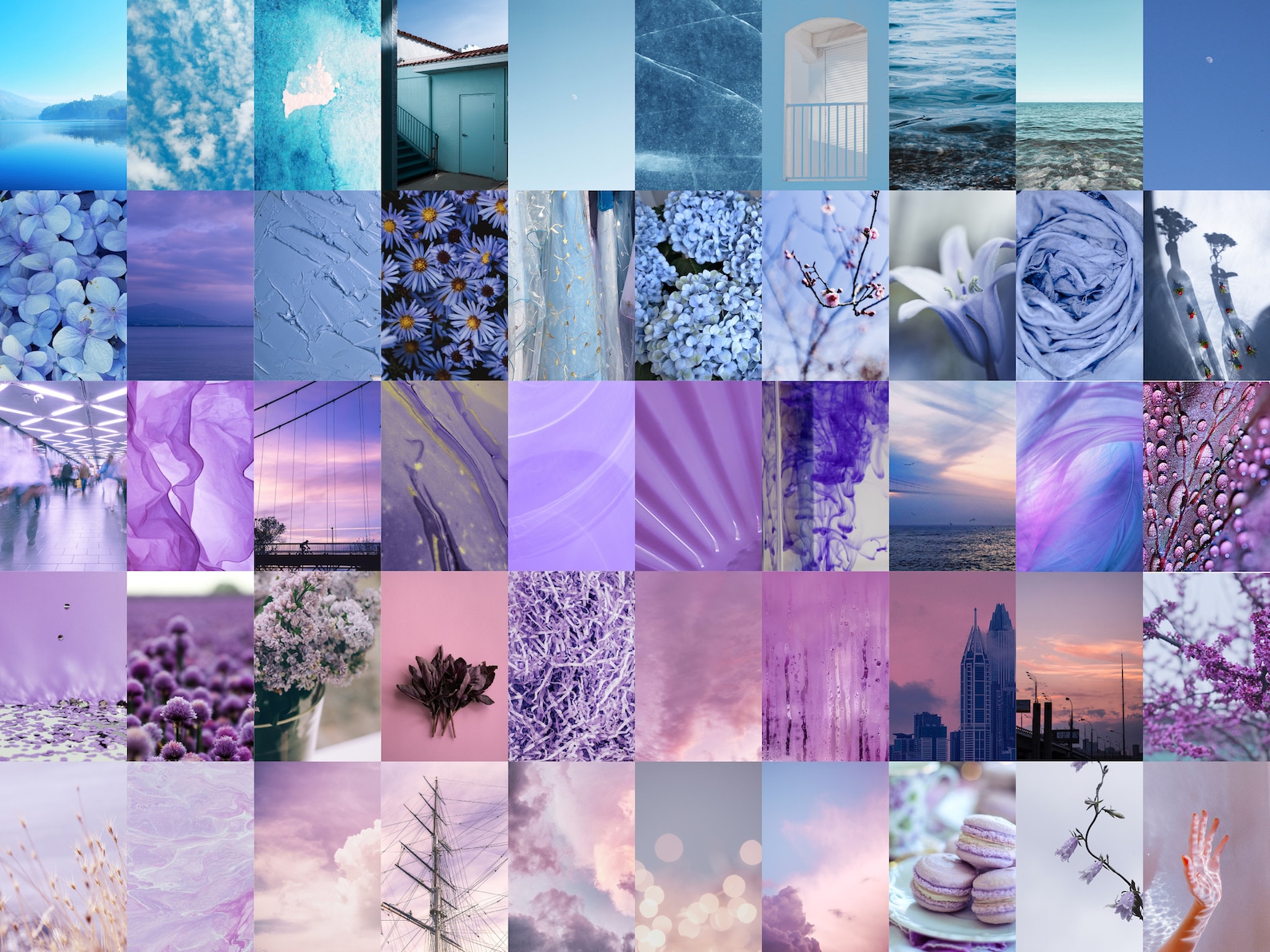 50 Pcs Blue Blush Aesthetic Collage Kit, Printable Wall Photo Kit