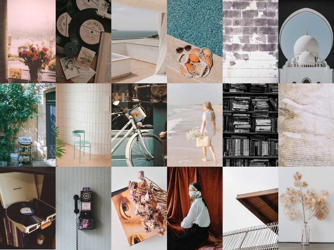 60 PCS Retro Aesthetic Collage Kit, Printable Wall Collage Kit, Boujee
