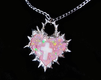 Hart kruis metalen stekelige charme ketting ketting