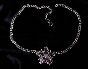 Dark purple star metal charm ceramic necklace