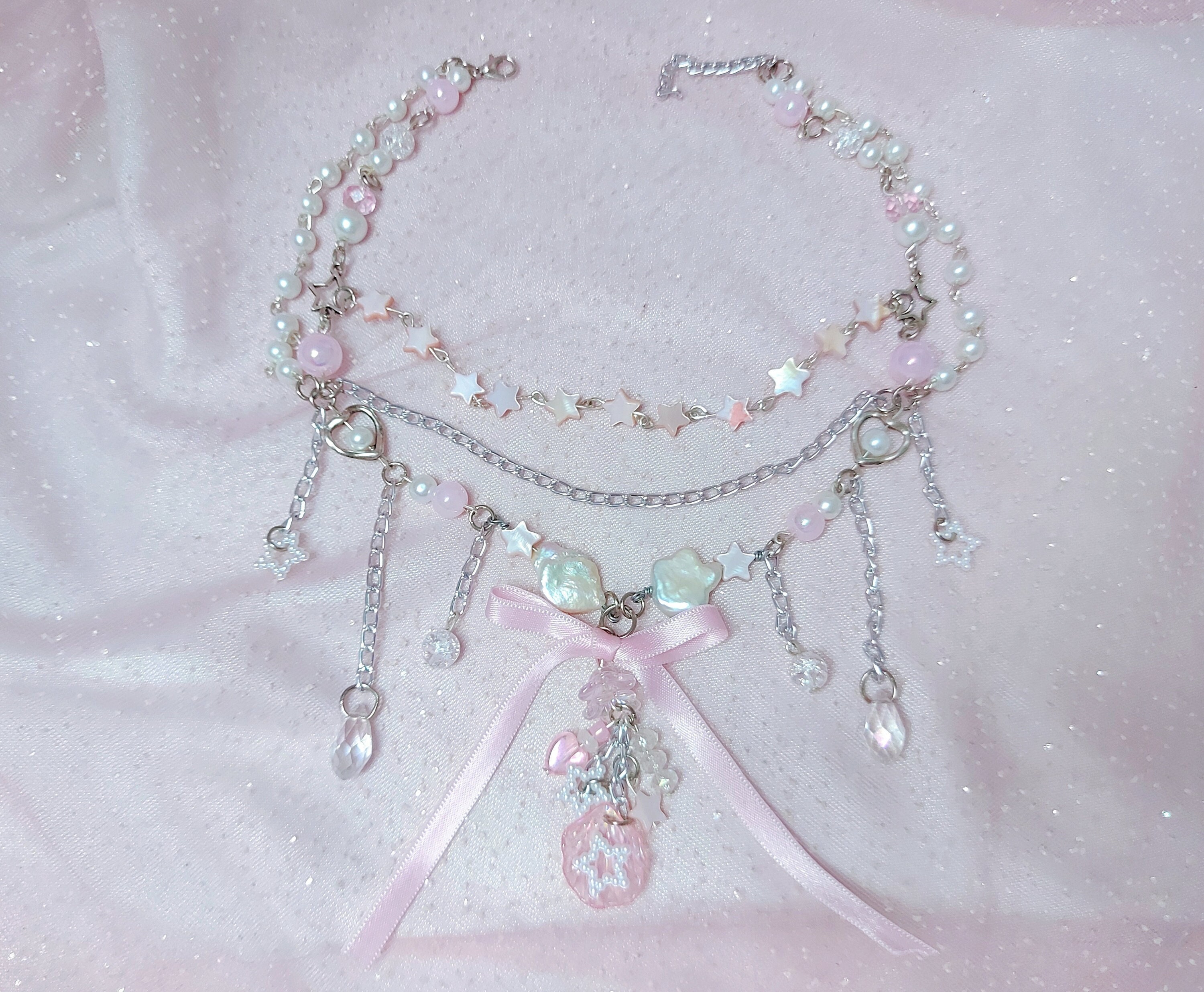 Princess ribbon beaded kawaii necklace