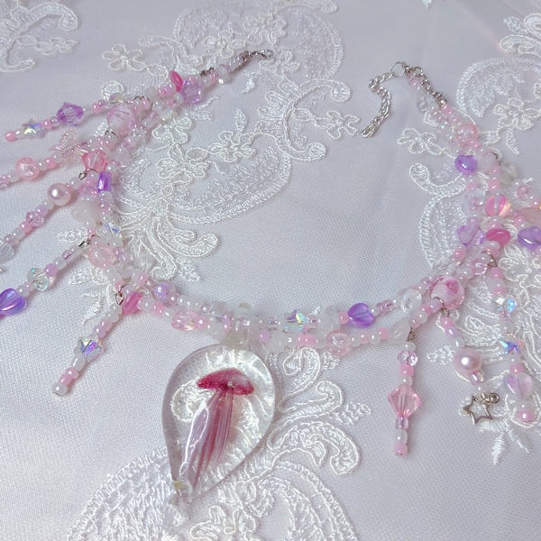 Kawaii jellyfish beaded high necklace