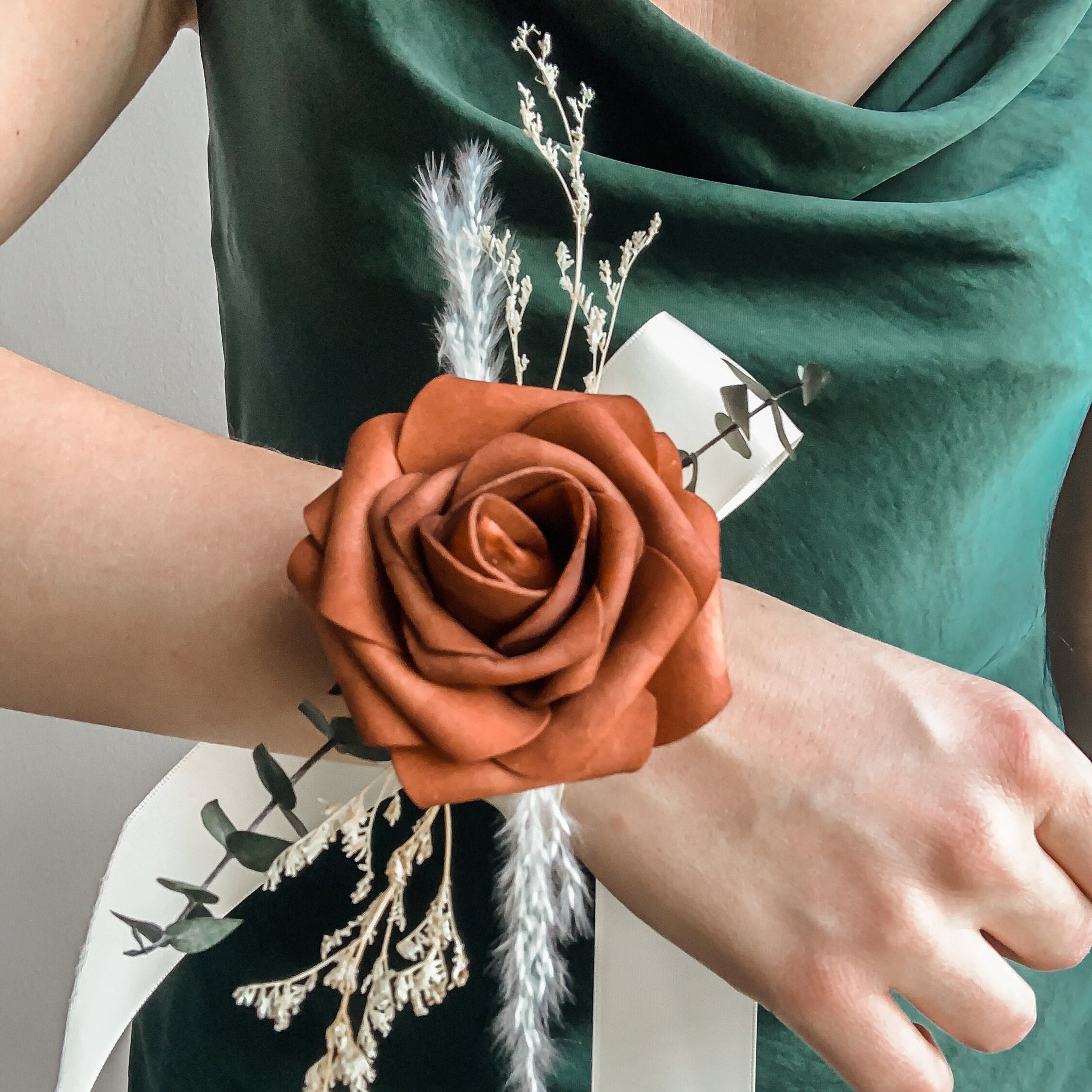 Ling's Moment Burnt Orange Wrist Corsages for Wedding(Set of 6), Corsages  for Prom, Mother of Bride and Groom, Prom Flowers