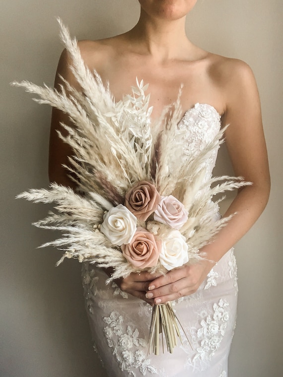 Pampas Grass Wedding Bouquet Pink Blush Mauve Bridal Boho Etsy