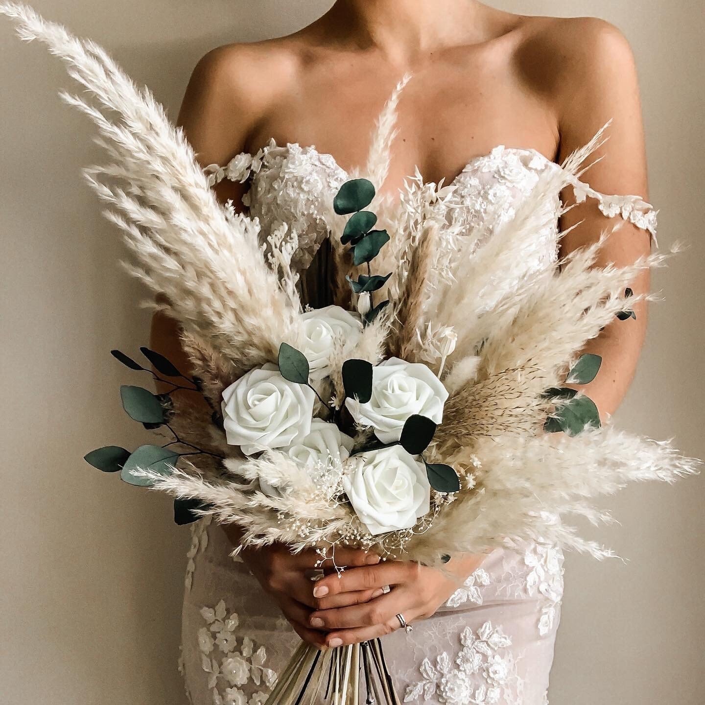 Everlasting Bridal Bouquet, Pampas Grass, Eucalyptus, Dried